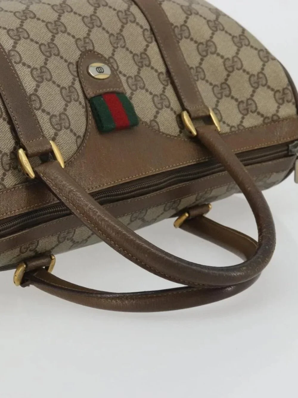 GUCCI GG Supreme Web Sherry Line Bag PVC Beige Gold 39 02 007 Auth BA12075